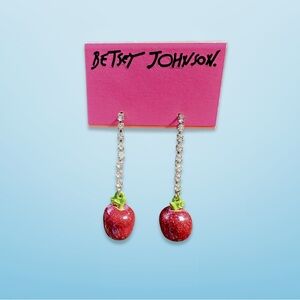 Betsey Johnson Rhinestone Red Apple Earrings